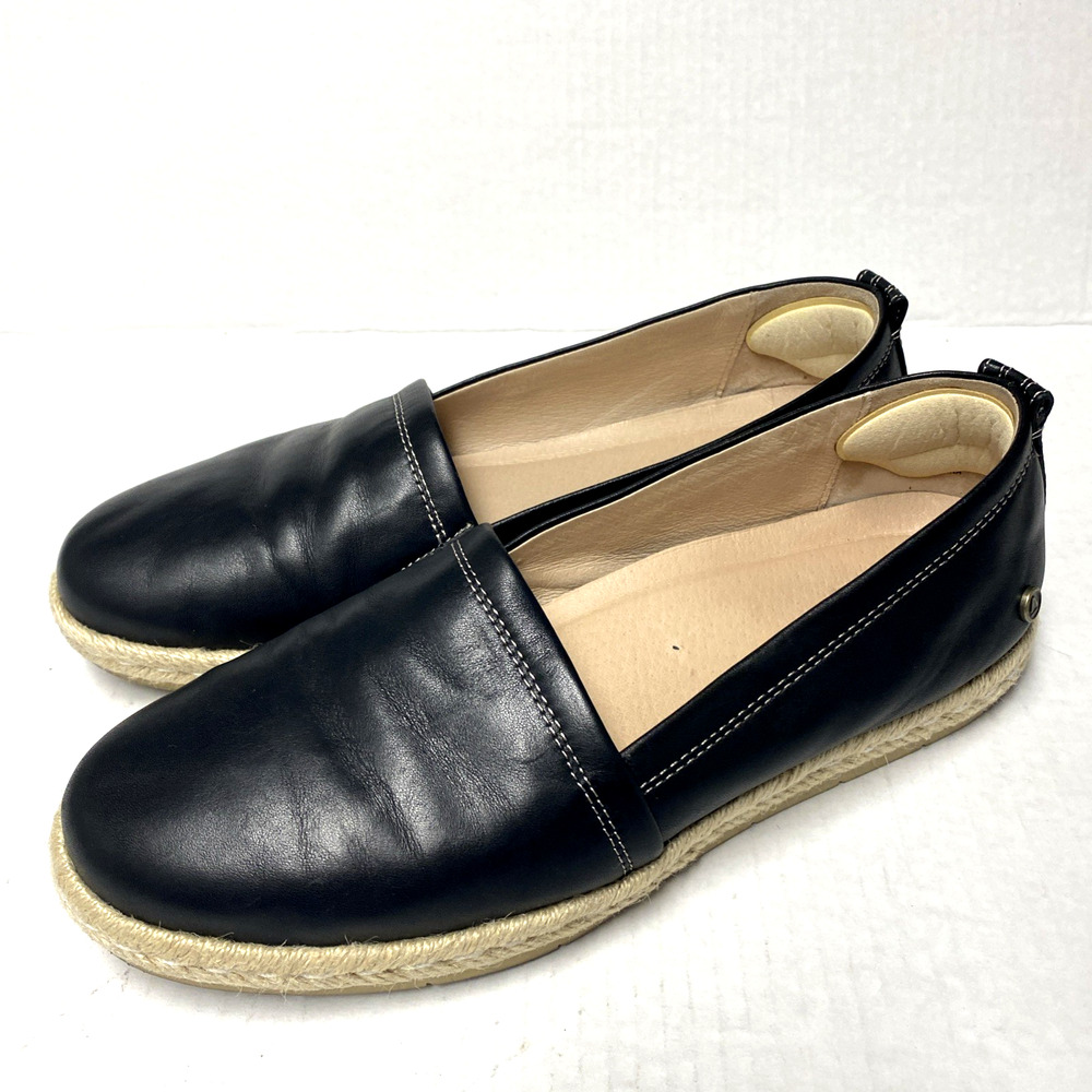 ABEO Blake Black Leather Espadrille Flat Loafer Round Toe Slip On Comfort 9.5 - Picture 4 of 6